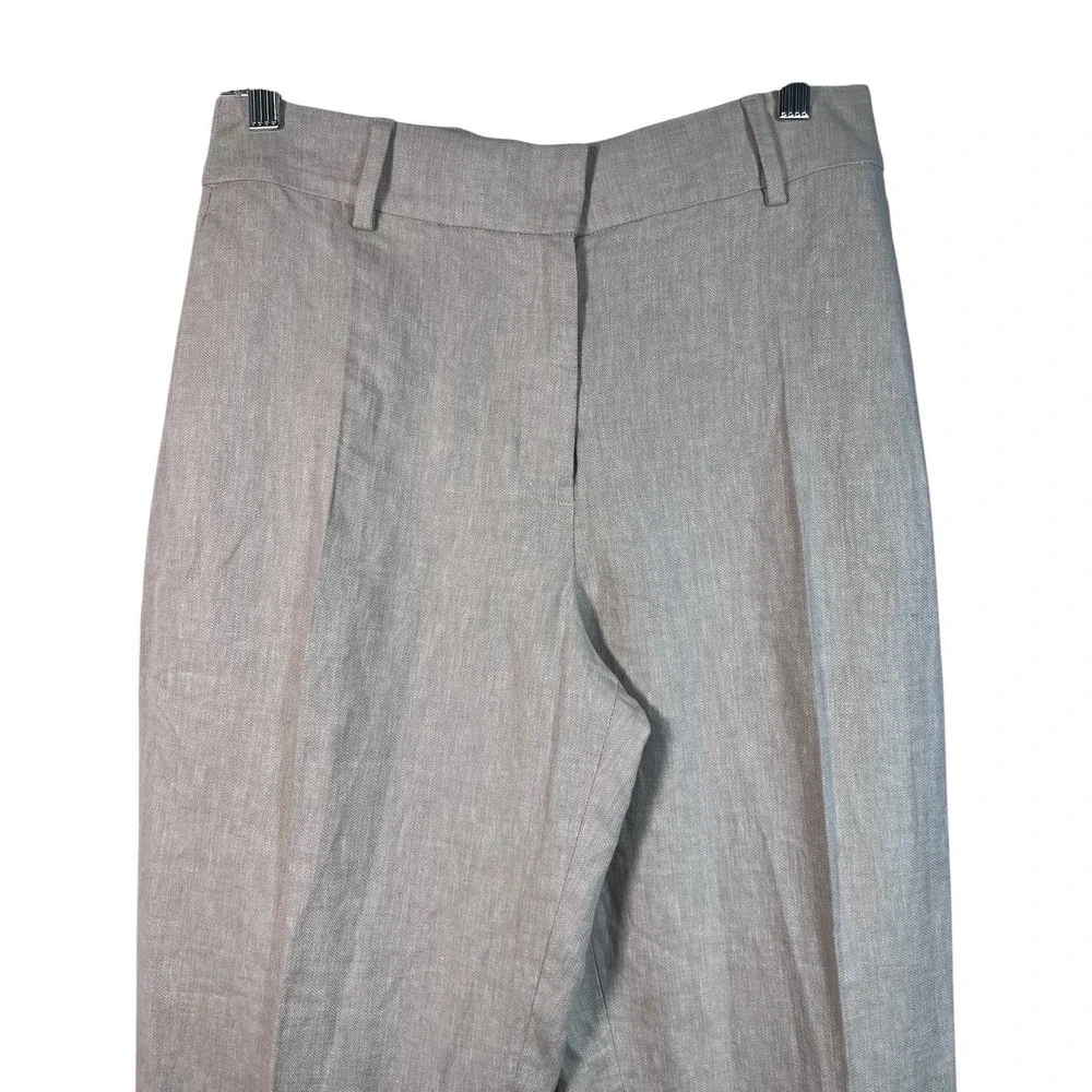 H&M Sz 6 Pants Women's Linen Blend Beige Pleated Tailored Tapered Leg Suit